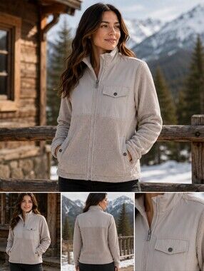 Vuori Sherpa Fleece Jacket Women’s Medium Full Zip Gorpcore Outdoor Cozy Beige